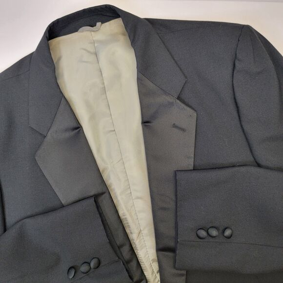 Black Mens Tuxedo Satin Lapel 1-Button Single Vent Formal Blazer Jacket 46R - Picture 9 of 14